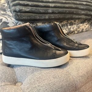 Frye Black Lena Ankle Boots with White Soles